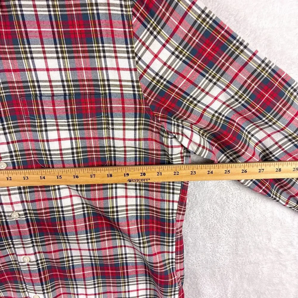 J.Crew Shirt Mens M Tall Red White Plaid Broken In Oxford Preppy Heritage OCBD